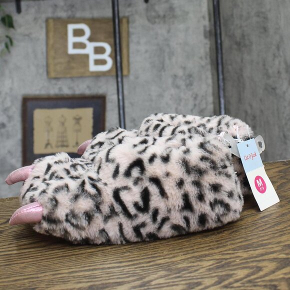 Cat & Jack Kids Girls Kelsi Monster Foot Character Slippers Animal Print Brown M - Picture 2 of 10